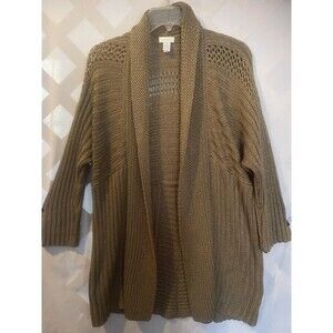 CHICO'S Golden Tan Cable Knit Open-Front Cardigan Sweater Size 3